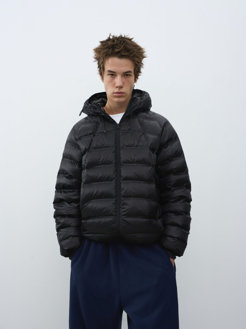 Checked Quilted Hooded Down Jacket