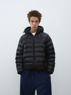 Checked Quilted Hooded Down Jacket