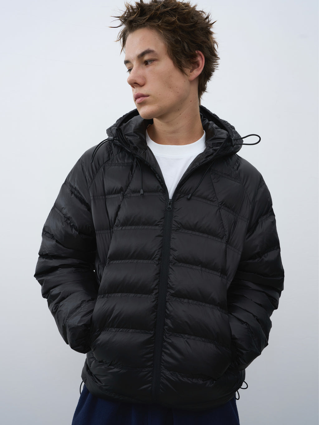 Checked Quilted Hooded Down Jacket