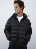 Checked Quilted Hooded Down Jacket