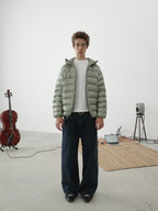 Checked Quilted Hooded Down Jacket