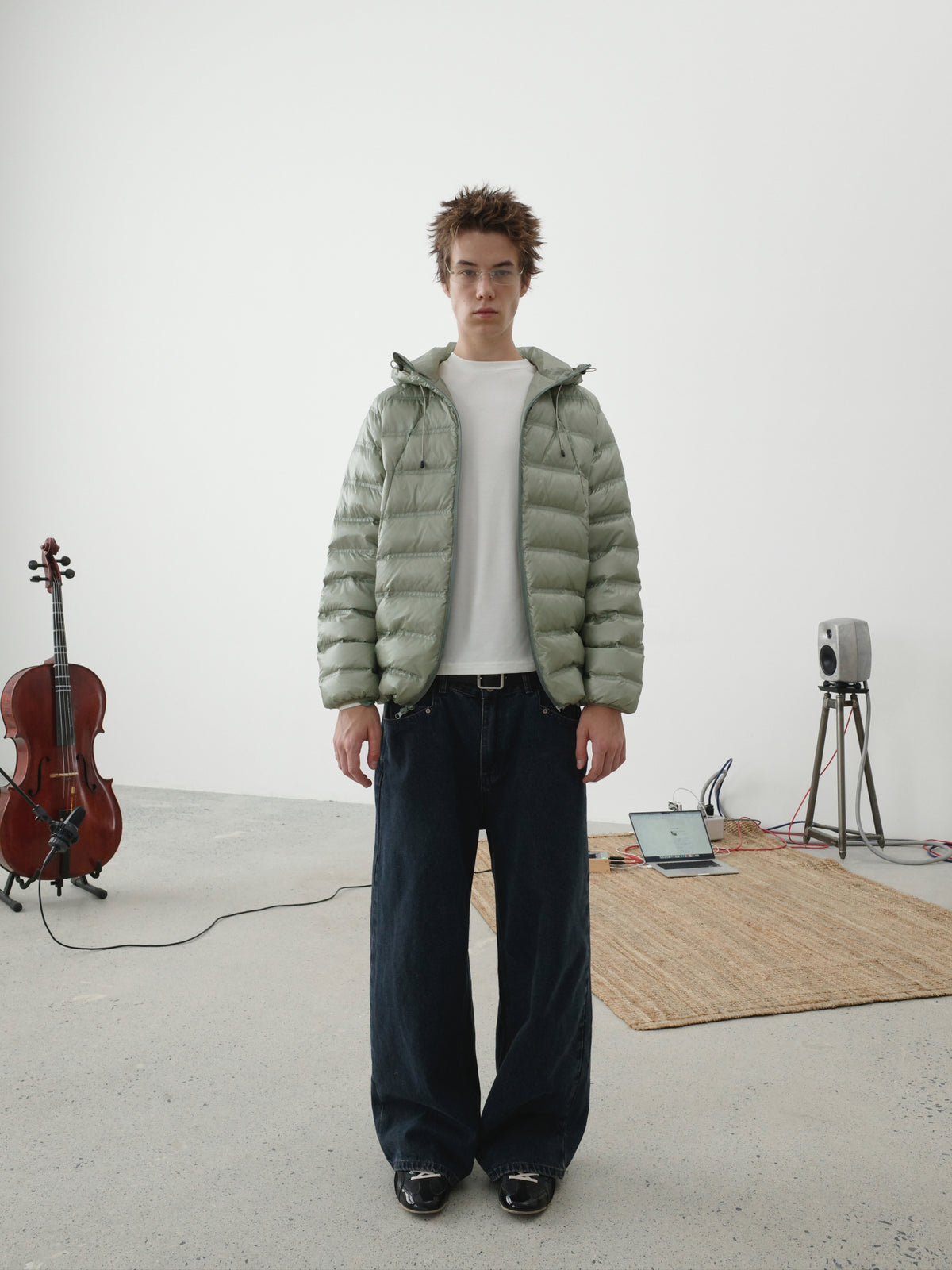 Checked Quilted Hooded Down Jacket