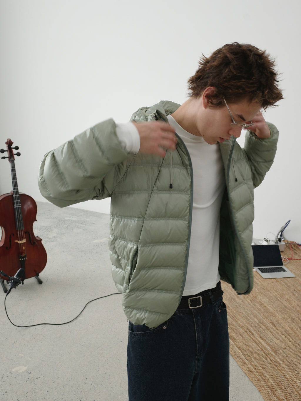 Checked Quilted Hooded Down Jacket
