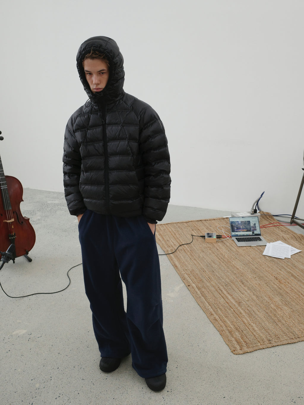 Checked Quilted Hooded Down Jacket