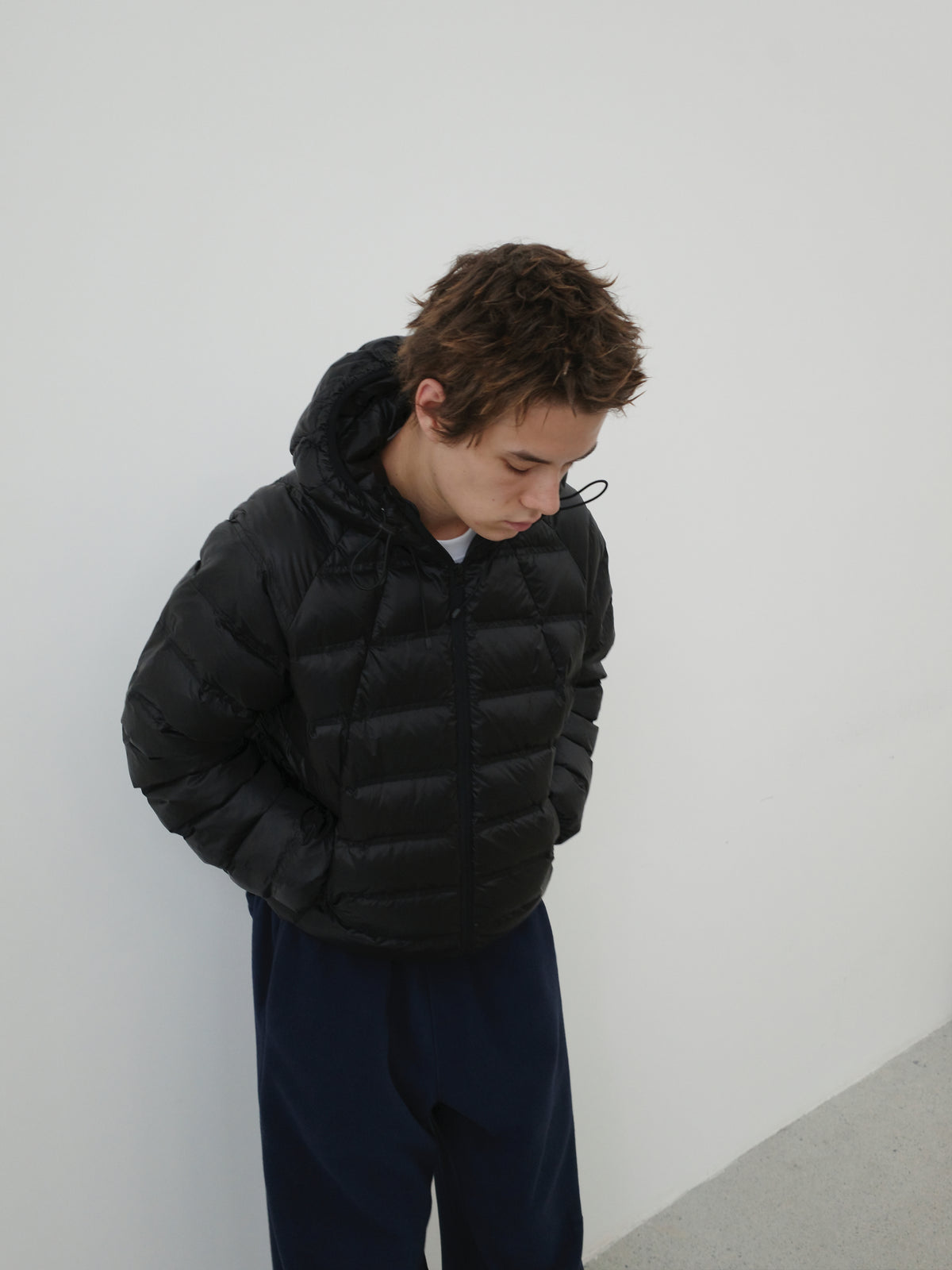 Checked Quilted Hooded Down Jacket