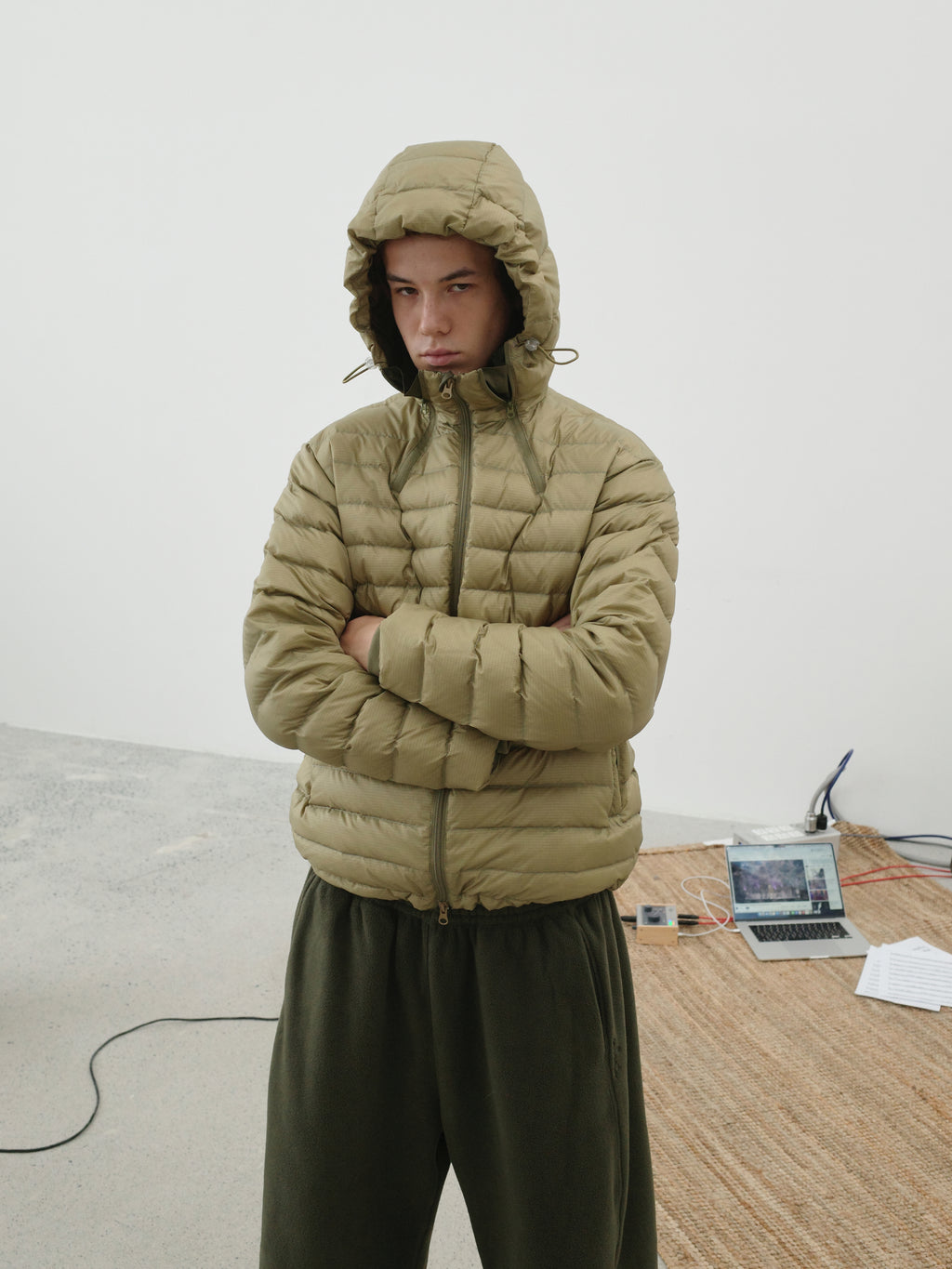 Micro-Check Triple-Zip Quilted Down Jacket