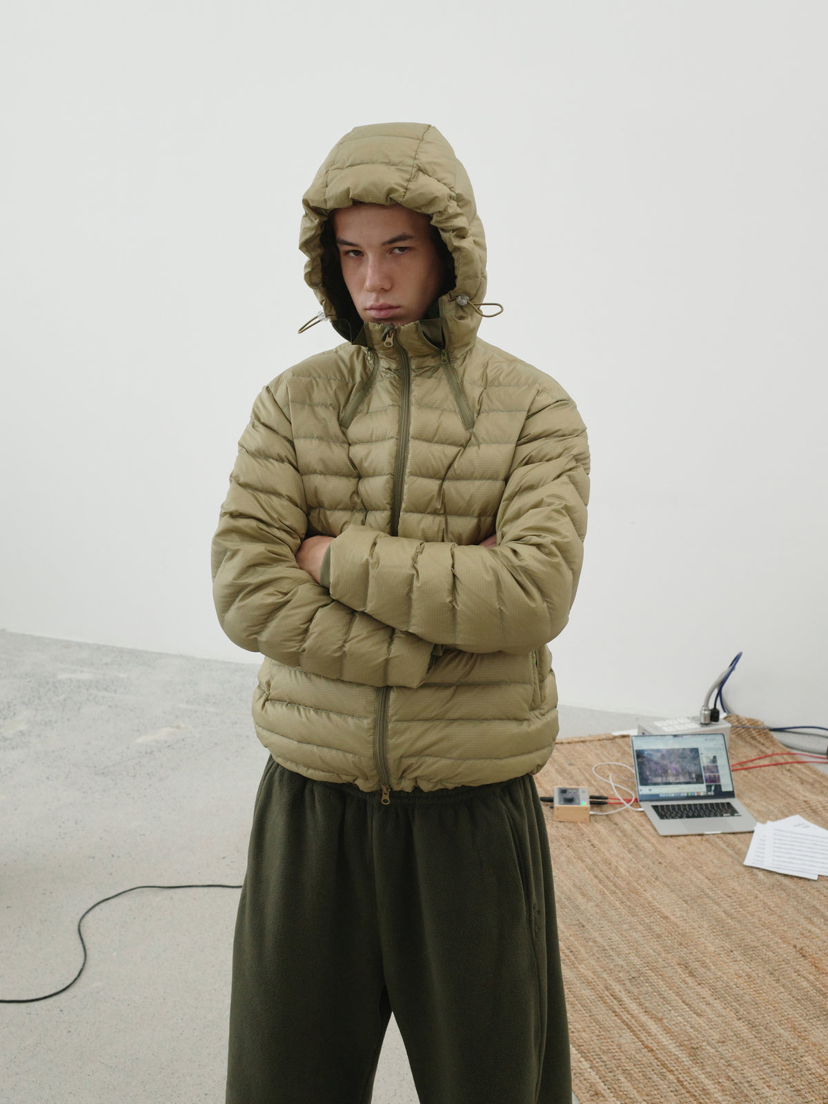 Micro-Check Triple-Zip Quilted Down Jacket