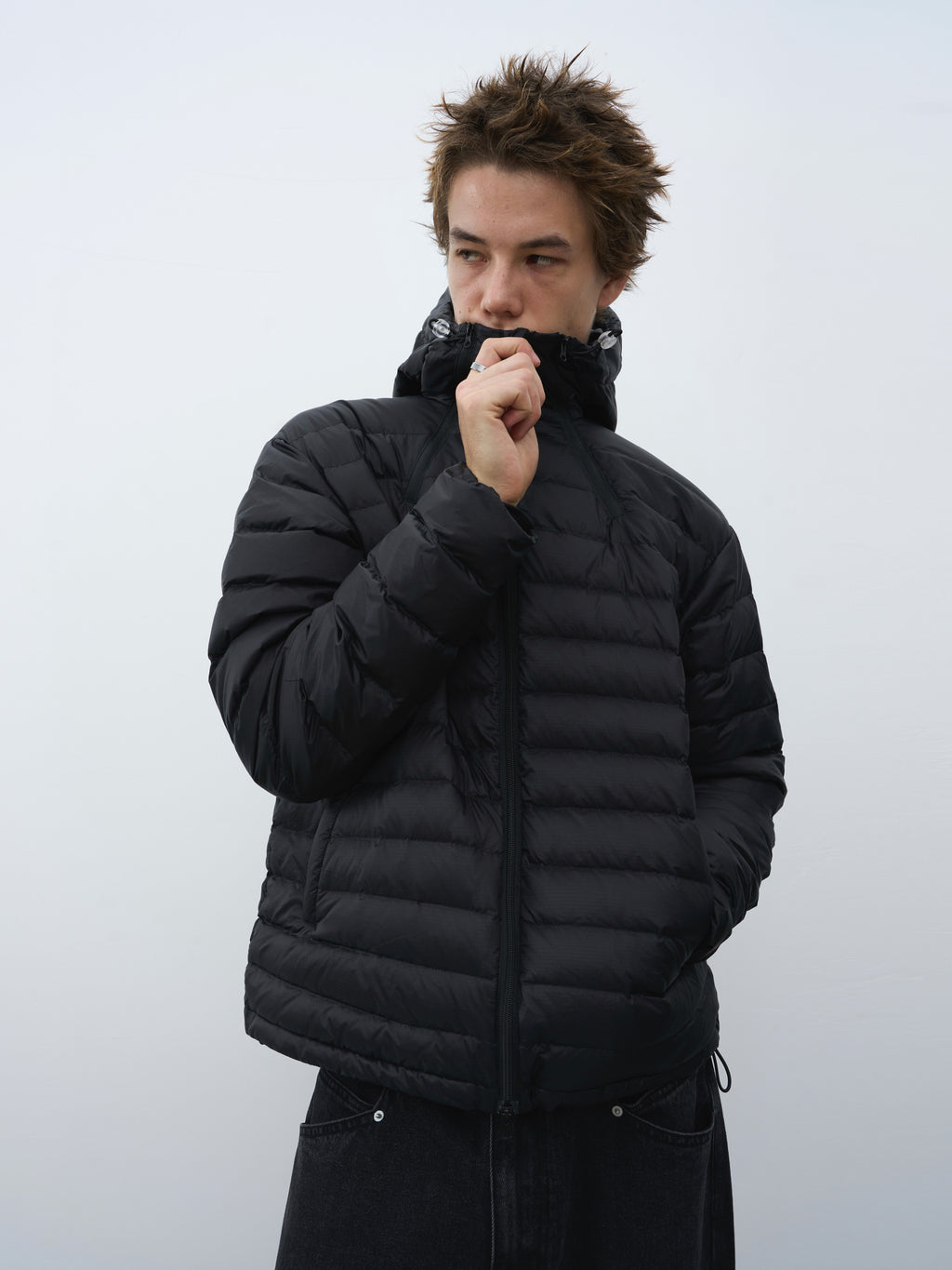 Micro-Check Triple-Zip Quilted Down Jacket