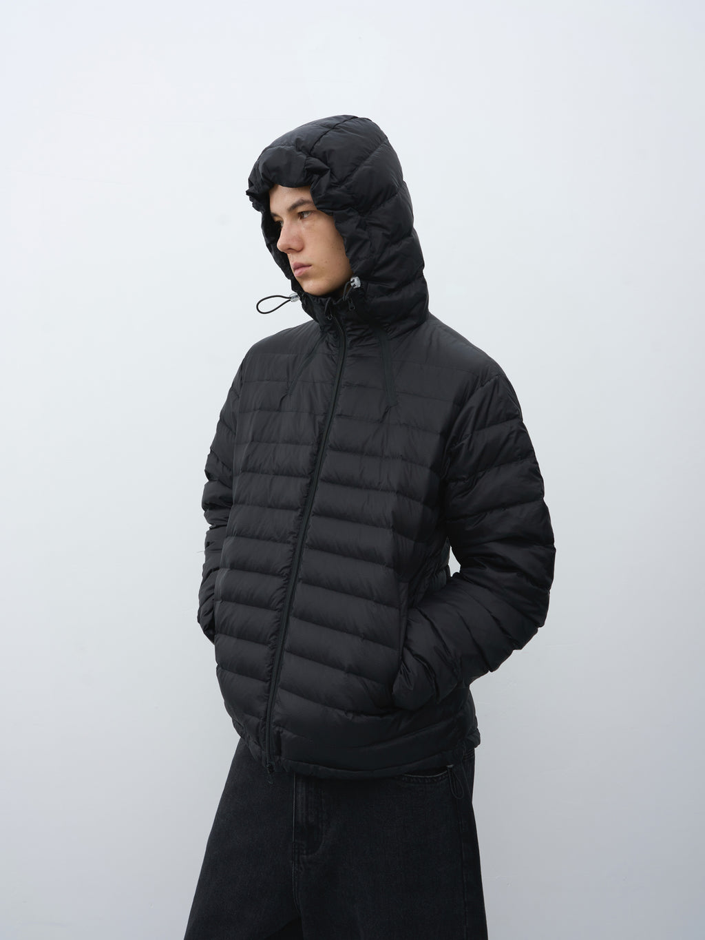 Micro-Check Triple-Zip Quilted Down Jacket