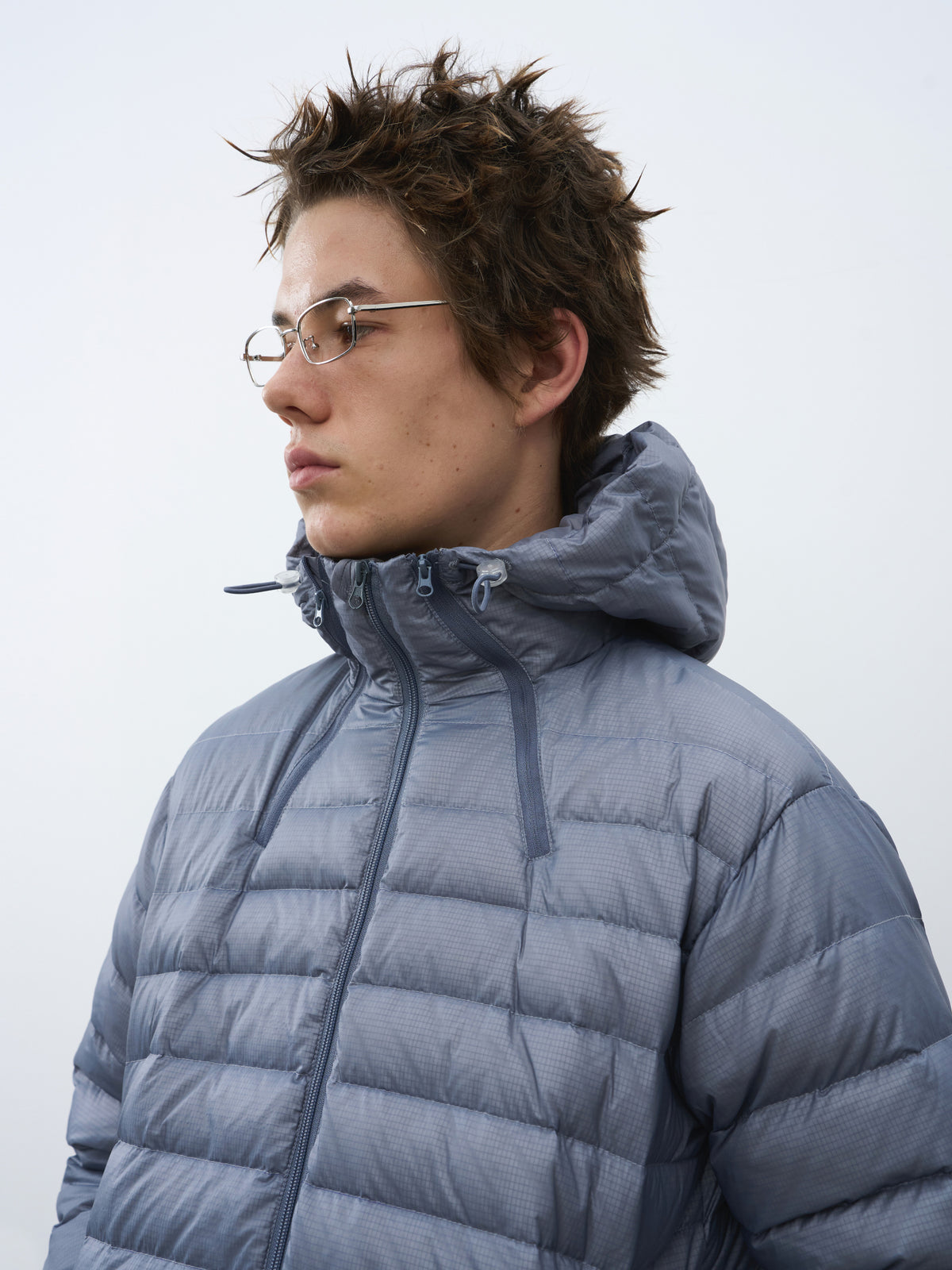 Micro-Check Triple-Zip Quilted Down Jacket