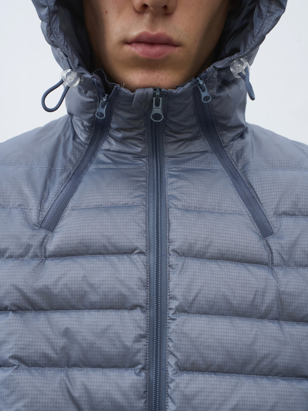 Micro-Check Triple-Zip Quilted Down Jacket