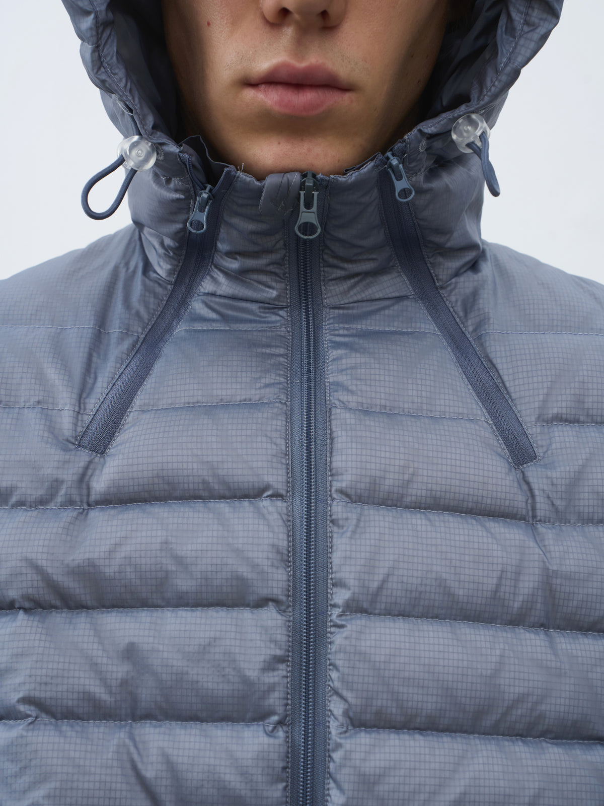 Micro-Check Triple-Zip Quilted Down Jacket