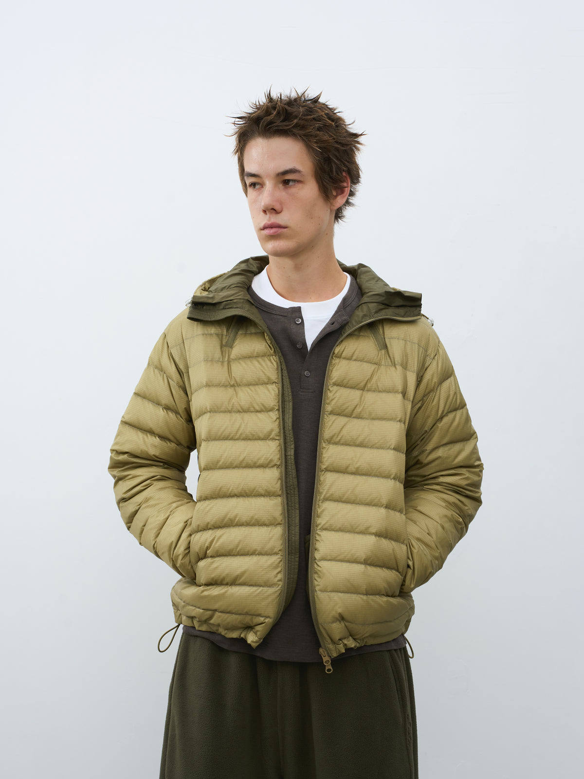 Micro-Check Triple-Zip Quilted Down Jacket