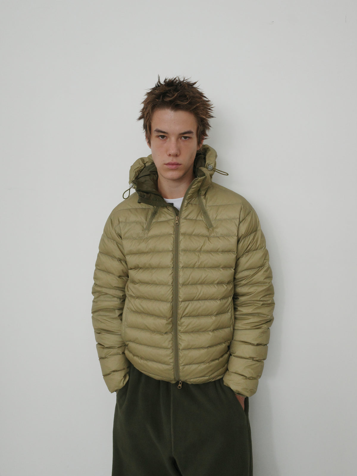 Micro-Check Triple-Zip Quilted Down Jacket