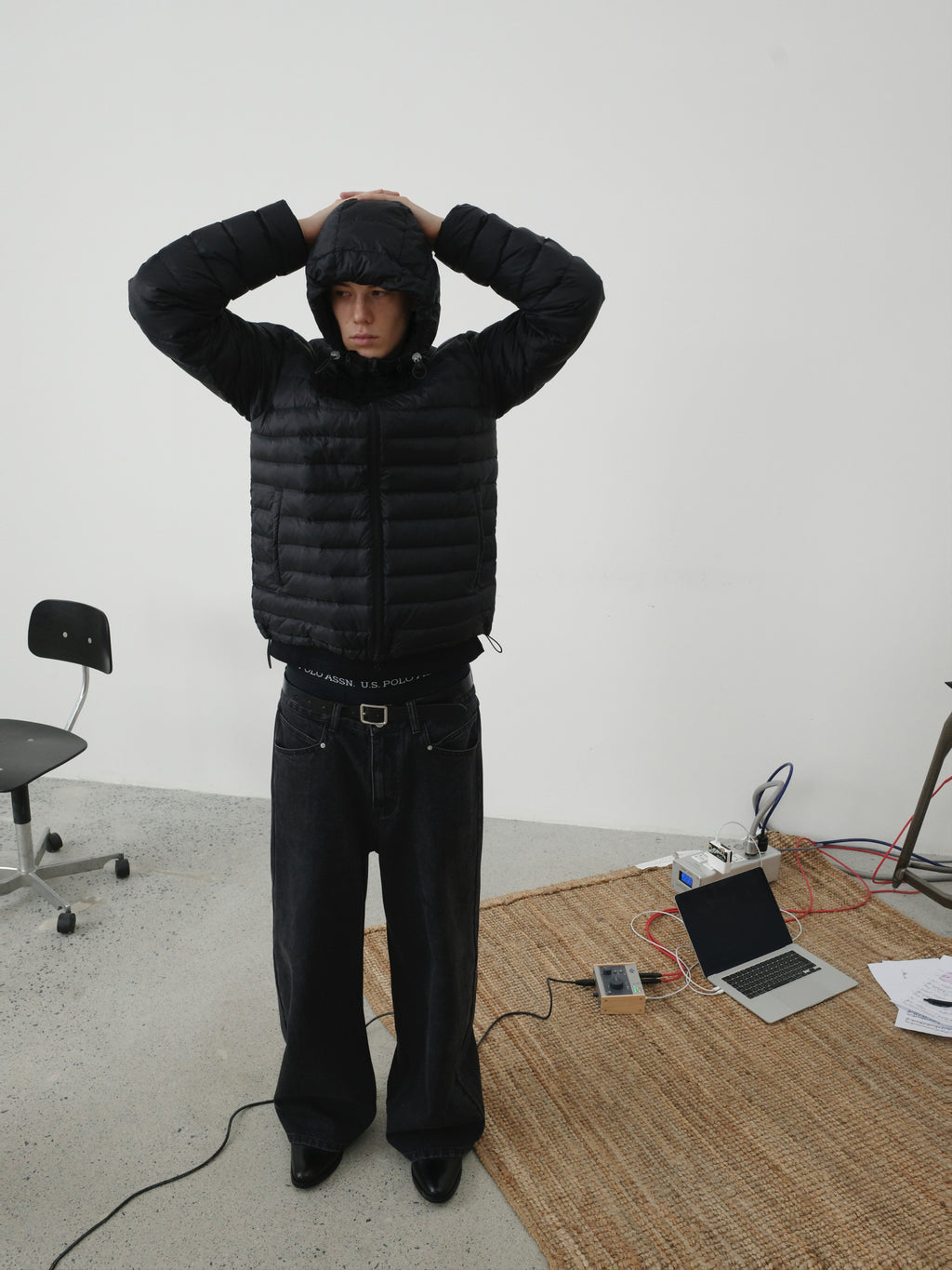 Micro-Check Triple-Zip Quilted Down Jacket