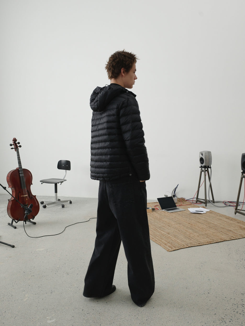 Micro-Check Triple-Zip Quilted Down Jacket