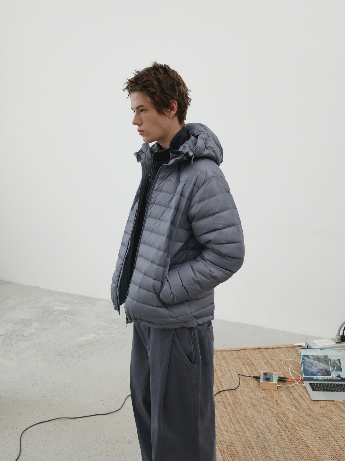 Micro-Check Triple-Zip Quilted Down Jacket
