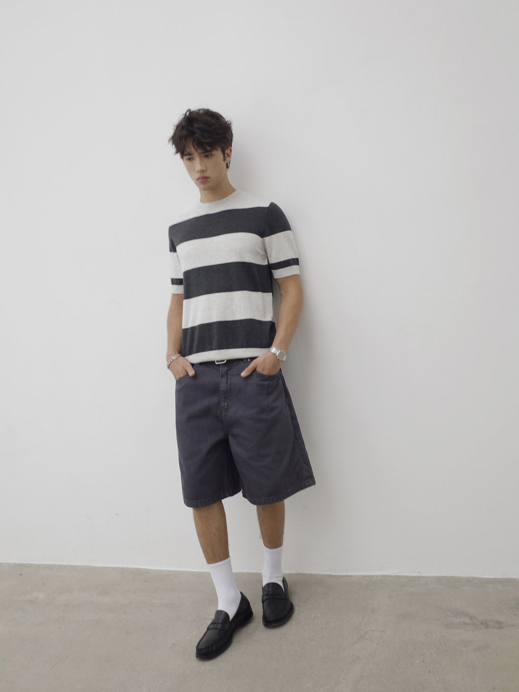 Ink | Contrast Stripe Knit Tee