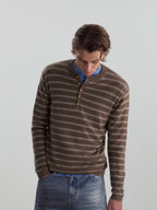 Wool-Blend Striped Henley Knit