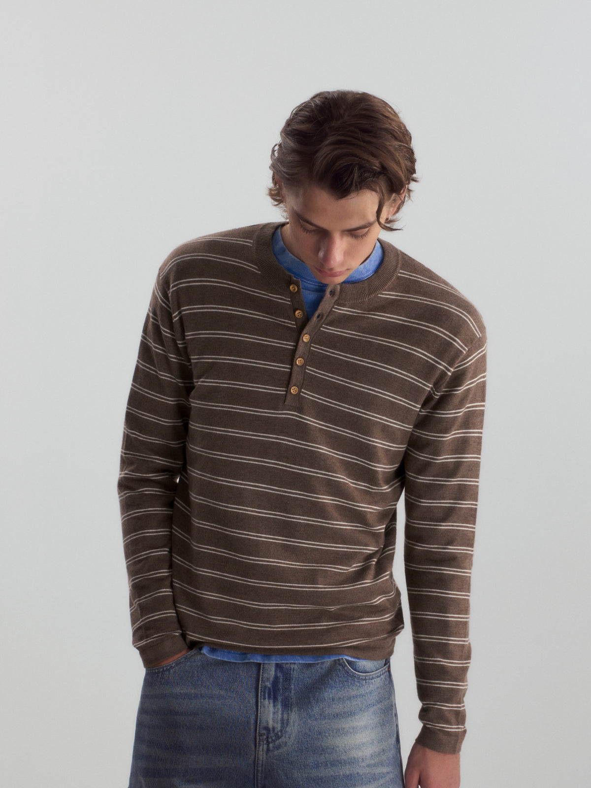 Wool-Blend Striped Henley Knit
