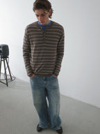 Wool-Blend Striped Henley Knit