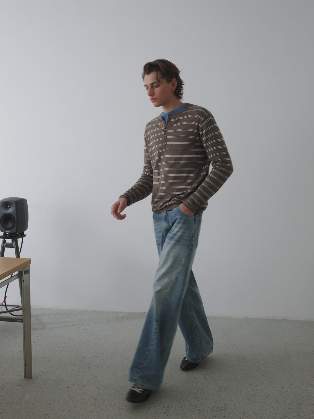 Wool-Blend Striped Henley Knit