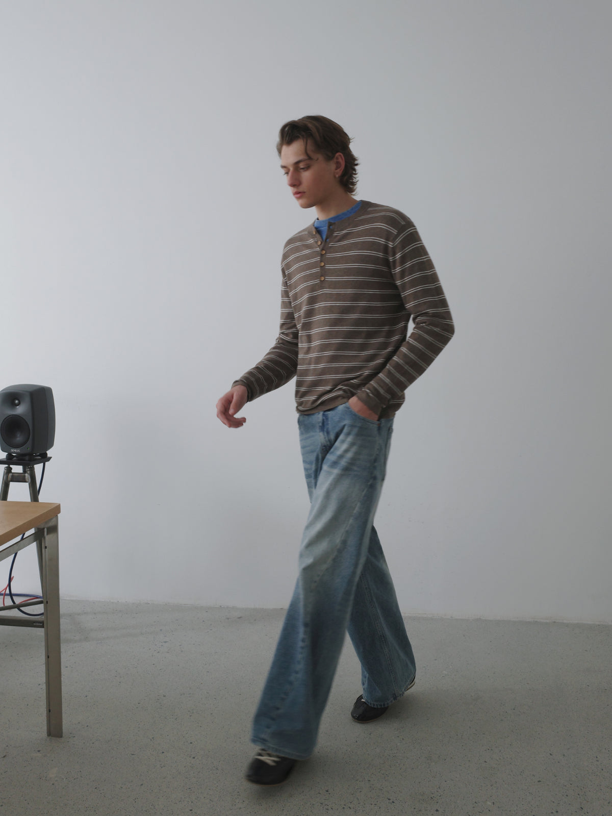 Wool-Blend Striped Henley Knit