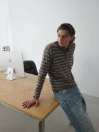 Wool-Blend Striped Henley Knit