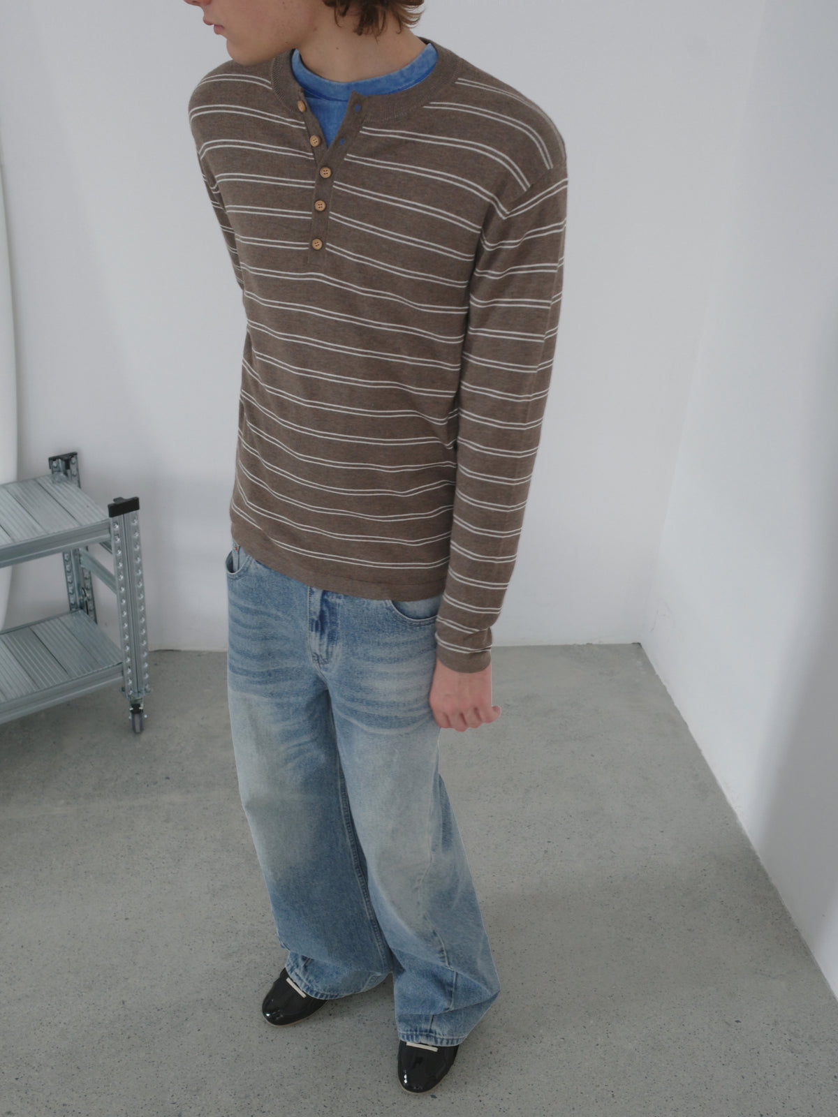 Wool-Blend Striped Henley Knit