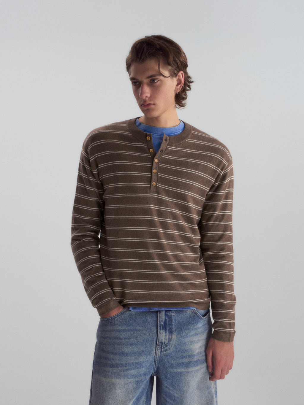 Wool-Blend Striped Henley Knit