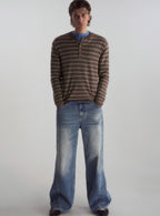 Wool-Blend Striped Henley Knit