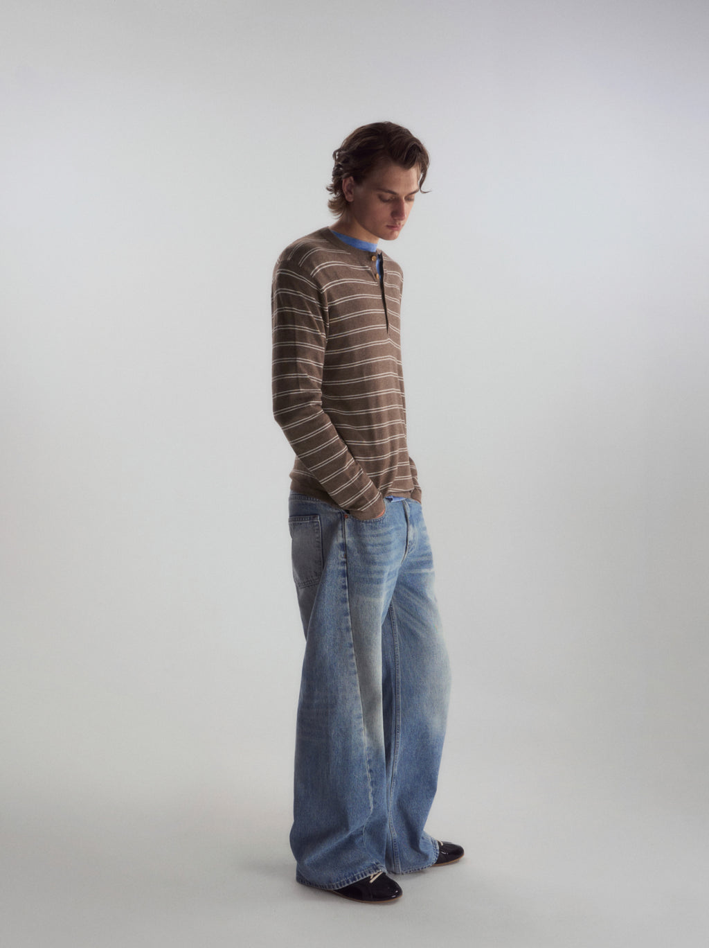 Wool-Blend Striped Henley Knit