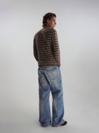 Wool-Blend Striped Henley Knit