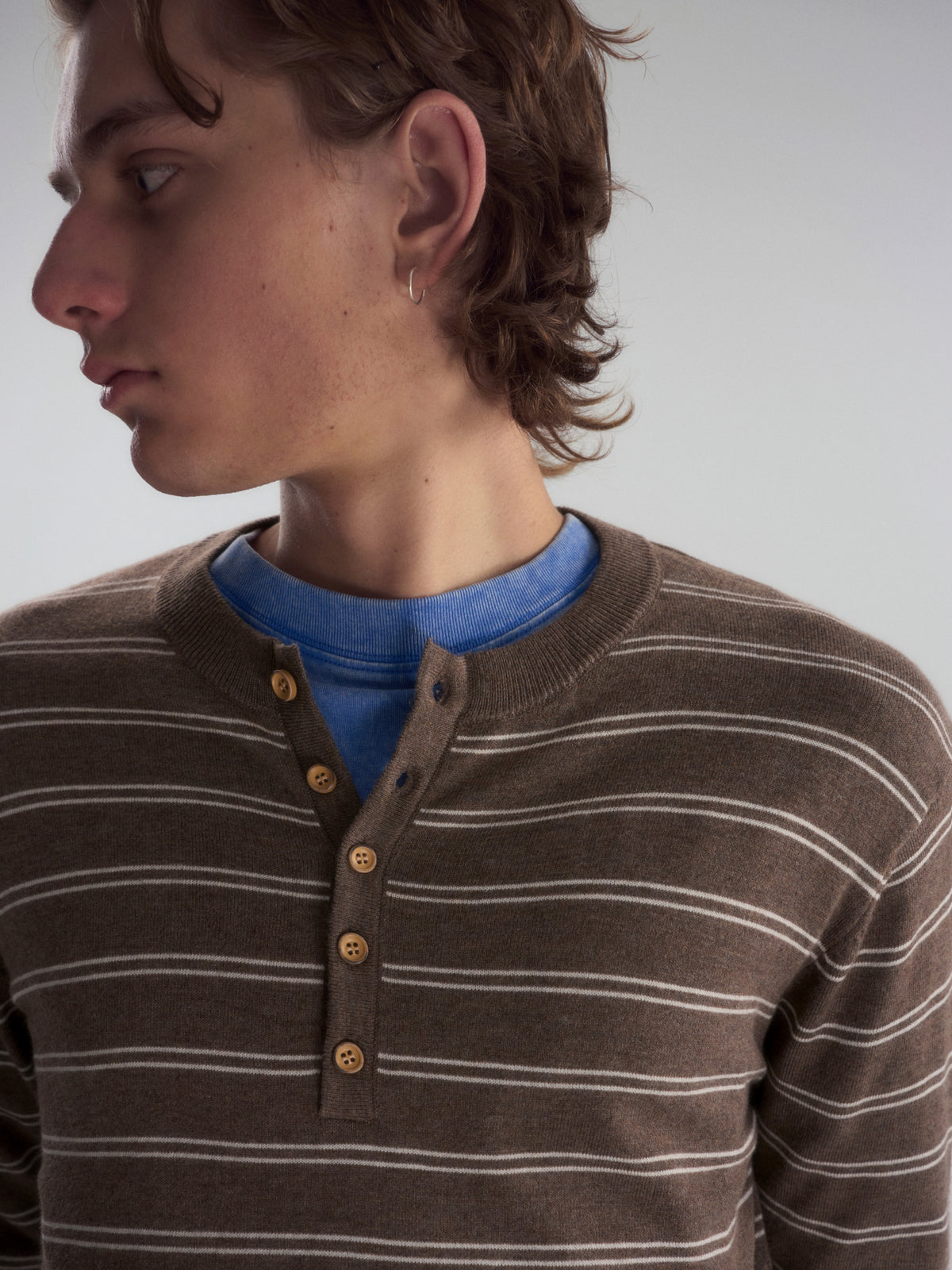 Wool-Blend Striped Henley Knit