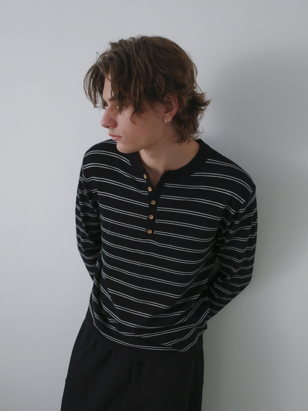 Wool-Blend Striped Henley Knit