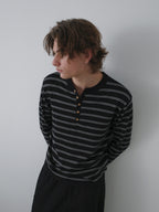 Wool-Blend Striped Henley Knit