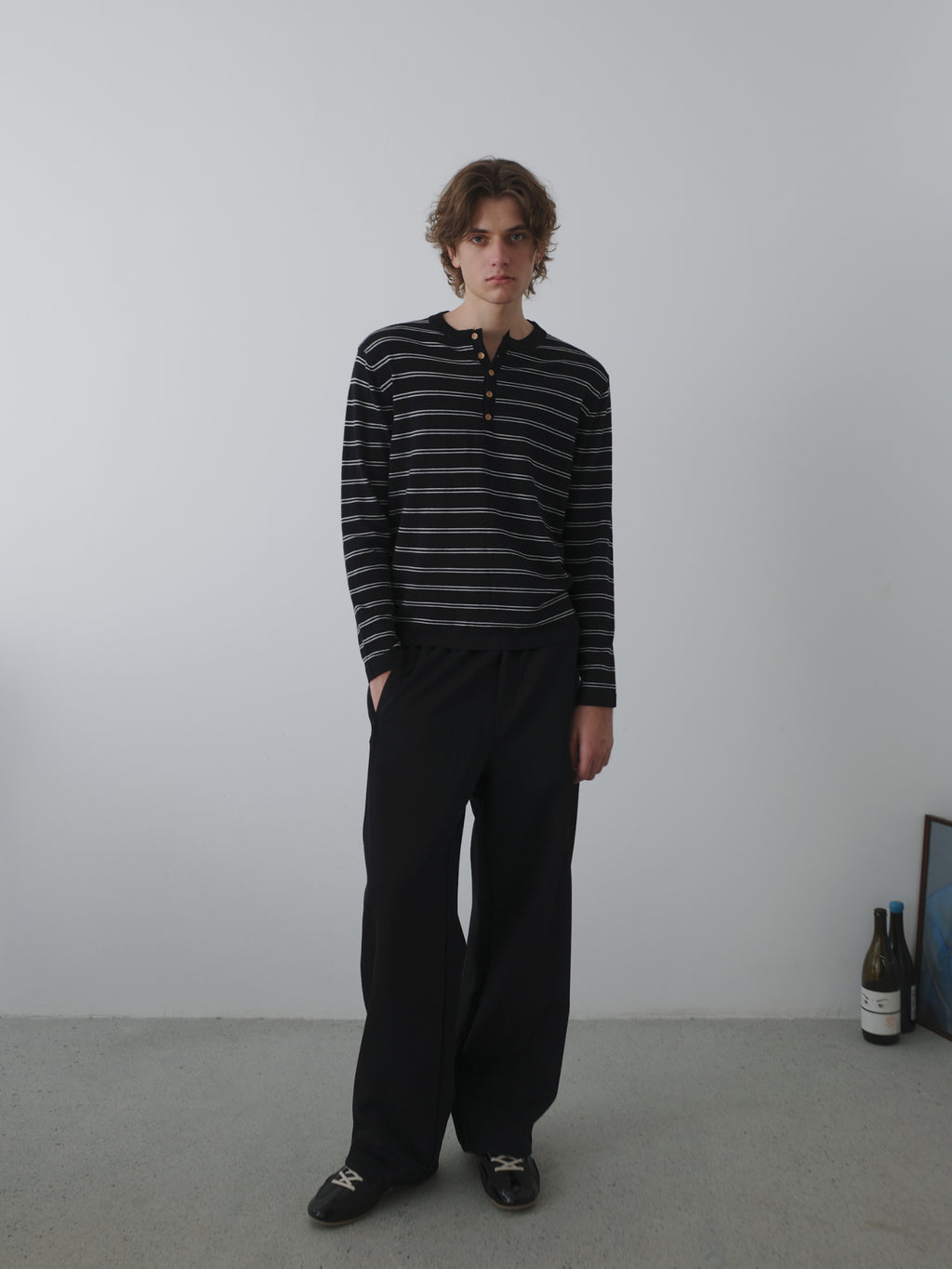 Wool-Blend Striped Henley Knit