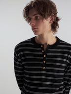 Wool-Blend Striped Henley Knit