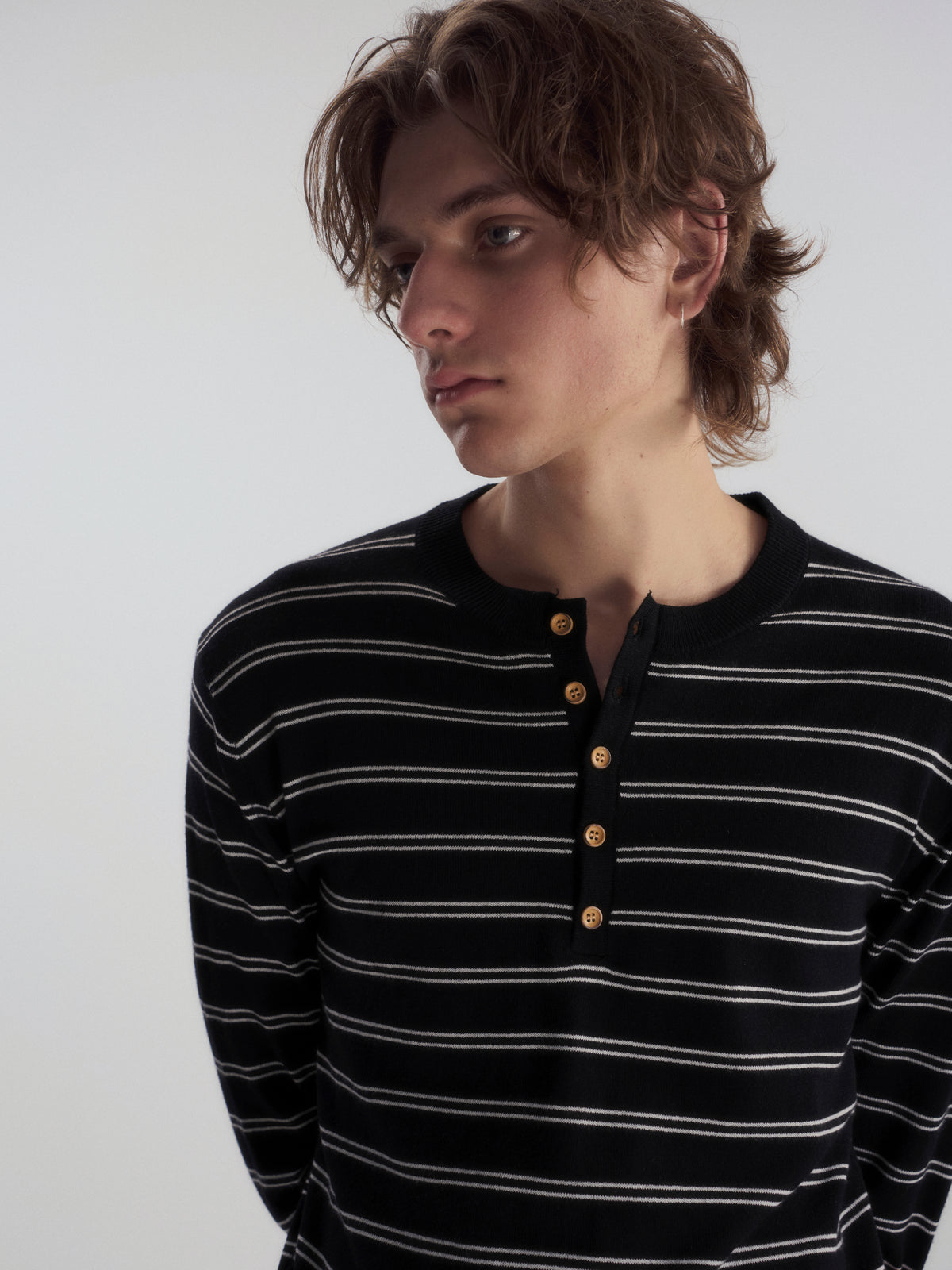 Wool-Blend Striped Henley Knit