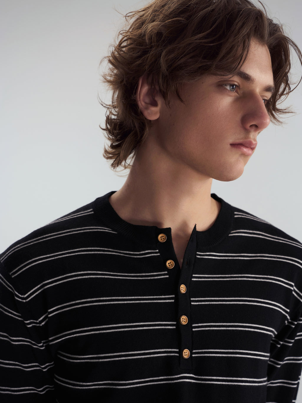 Wool-Blend Striped Henley Knit