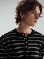 Wool-Blend Striped Henley Knit
