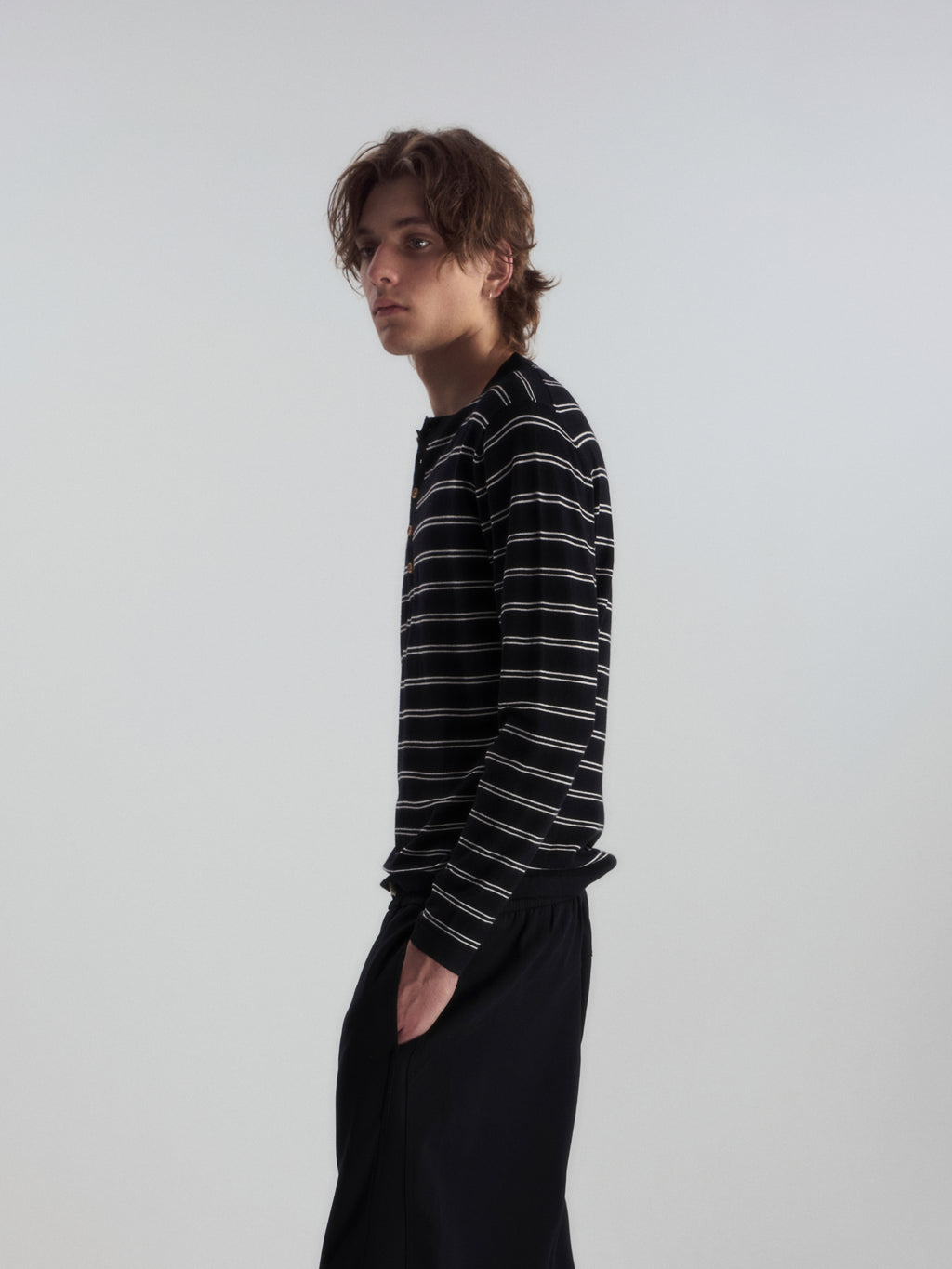 Wool-Blend Striped Henley Knit