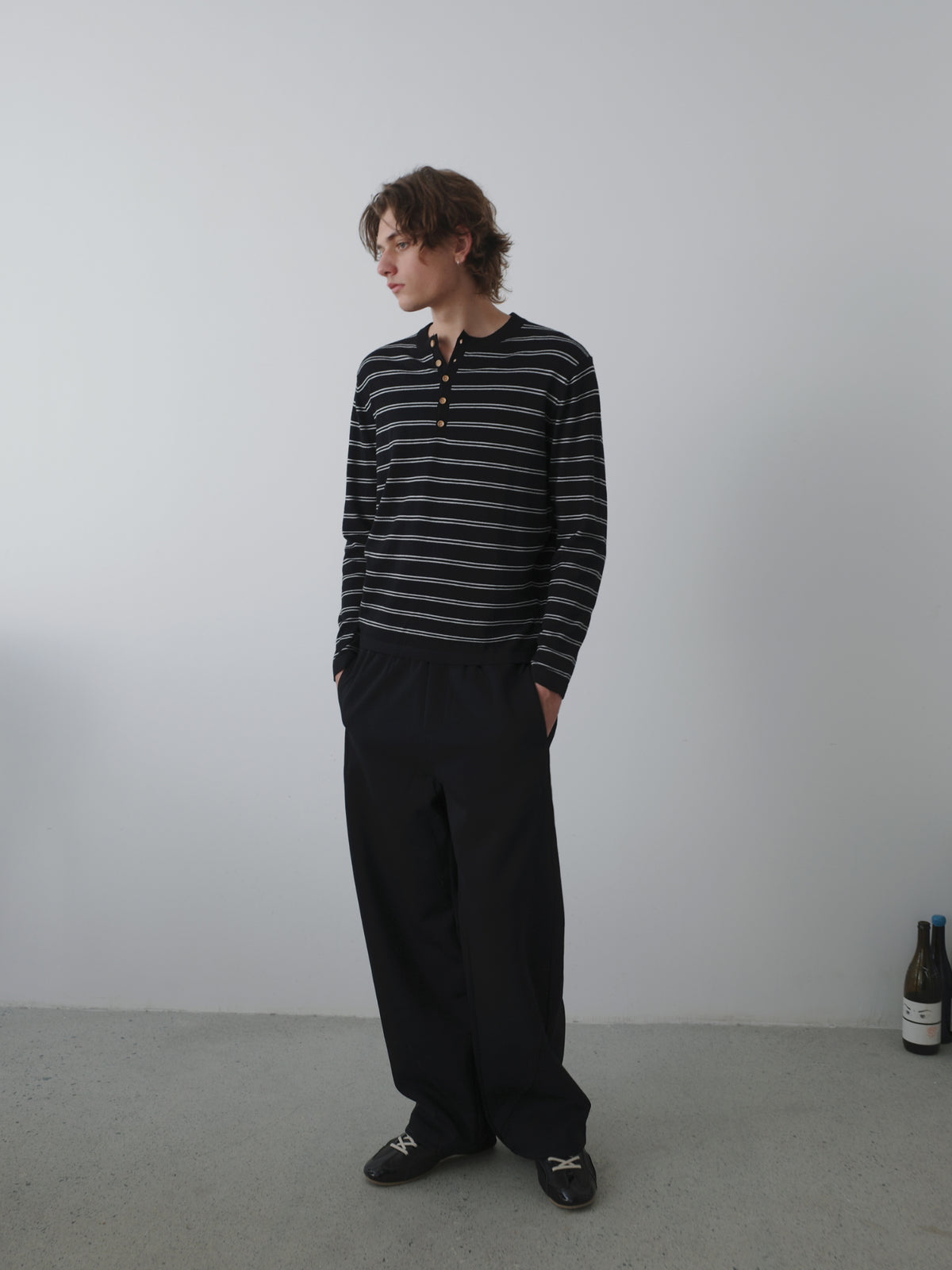 Wool-Blend Striped Henley Knit