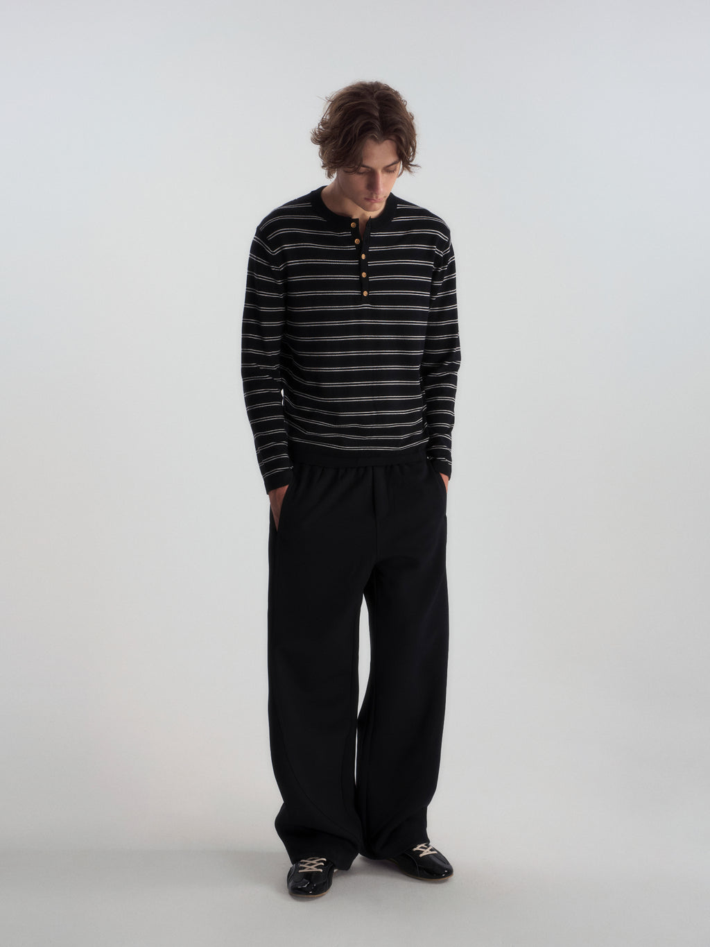 Wool-Blend Striped Henley Knit