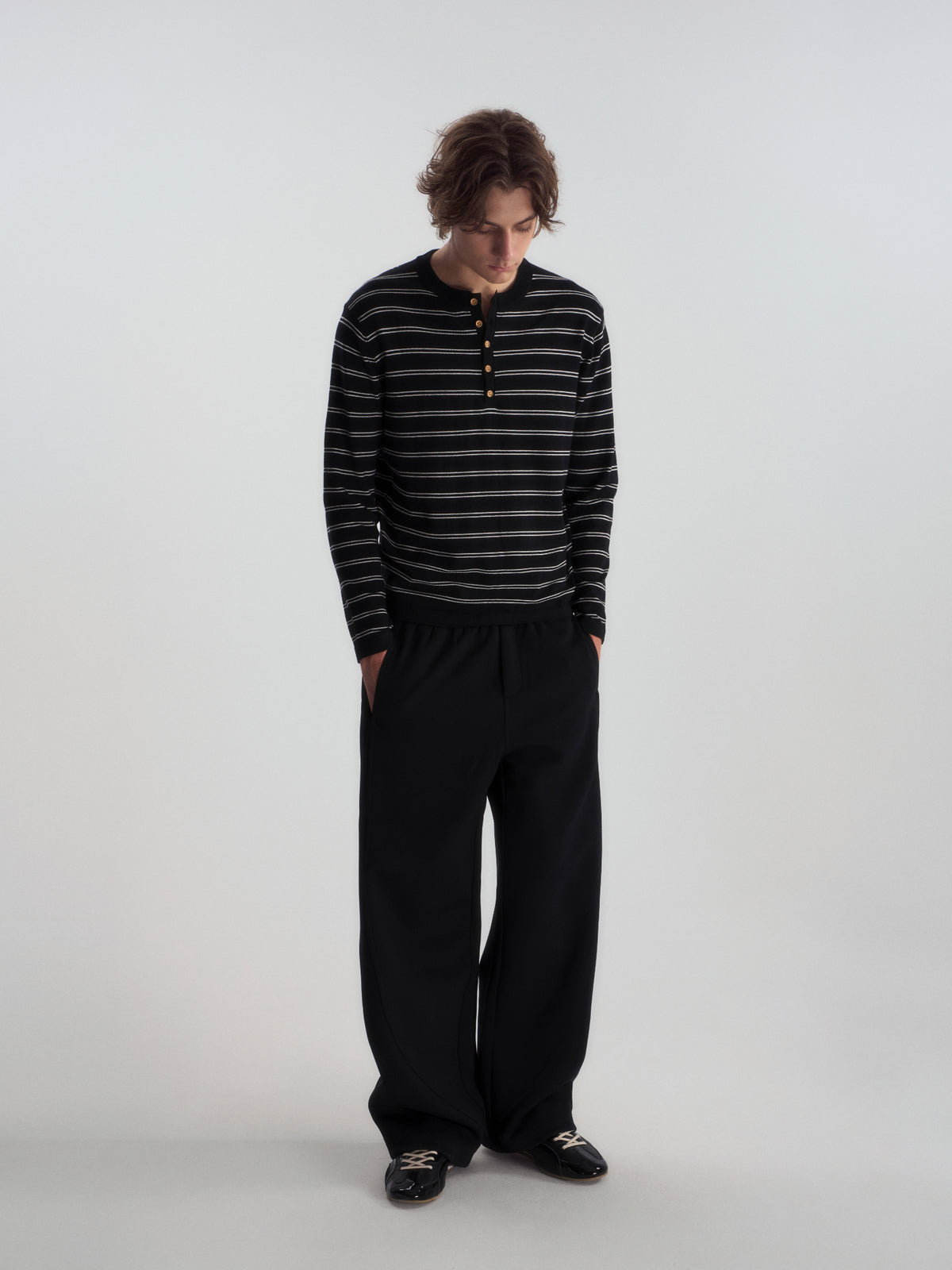 Wool-Blend Striped Henley Knit