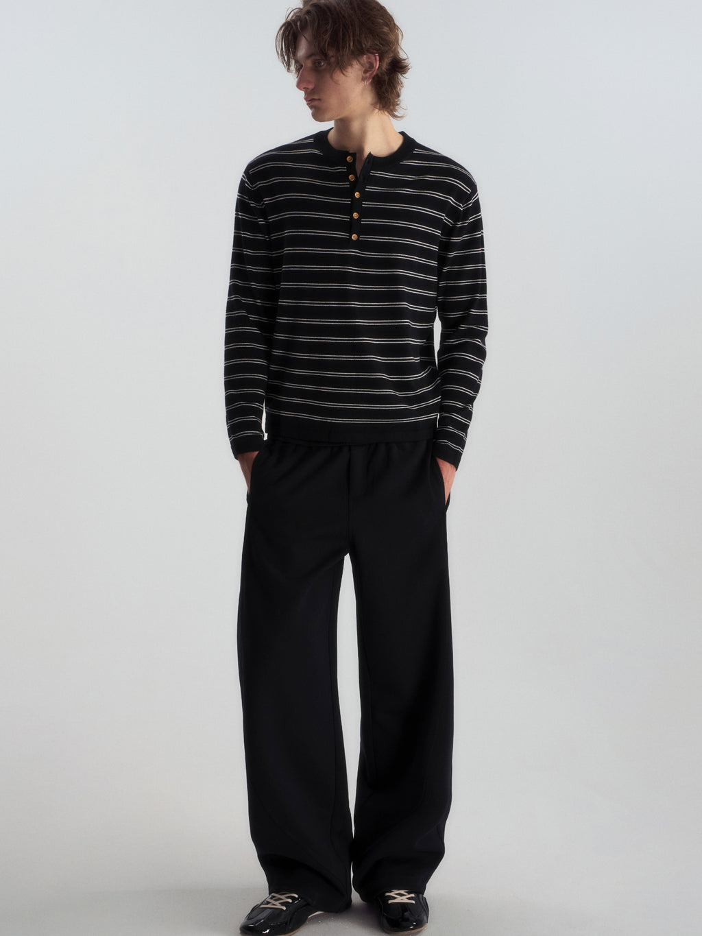 Wool-Blend Striped Henley Knit