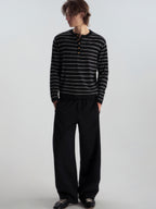 Wool-Blend Striped Henley Knit
