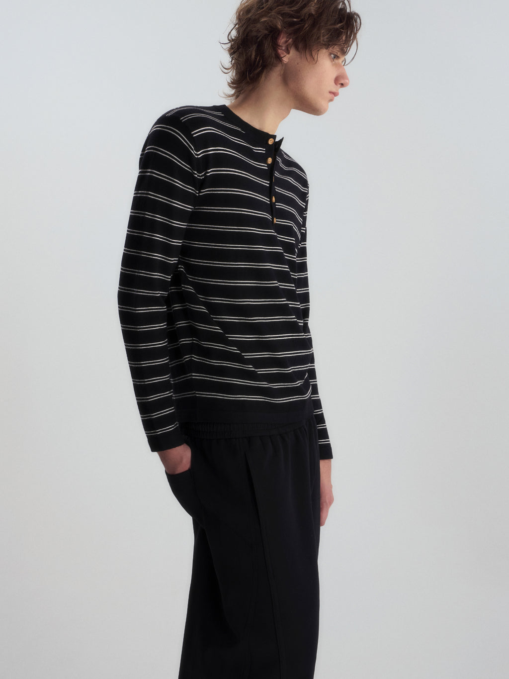 Wool-Blend Striped Henley Knit