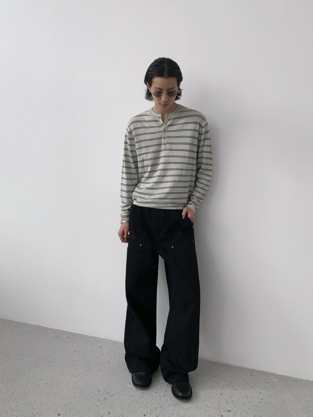 Wool-Blend Striped Henley Knit