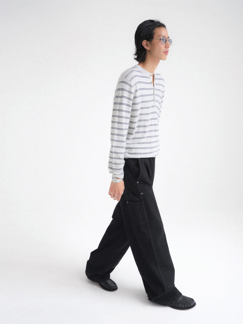 Wool-Blend Striped Henley Knit